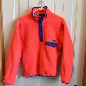 Patagonia Women’s Fleece Pullover - Vibrant Coral with purple Details